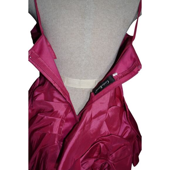 Vintage Caroline K Casuals Hot Pink Rosette Mini Dress Size 7 Strapless Prom - Picture 9 of 11